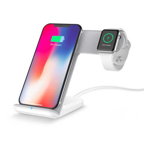 Беспроводное зарядное устройство 2 в 1 для iPhone и Apple Watch White в Евросеть