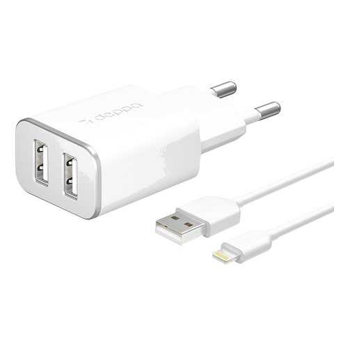 Сетевое зарядное устройство Deppa 2 USB 2,4A White в Евросеть